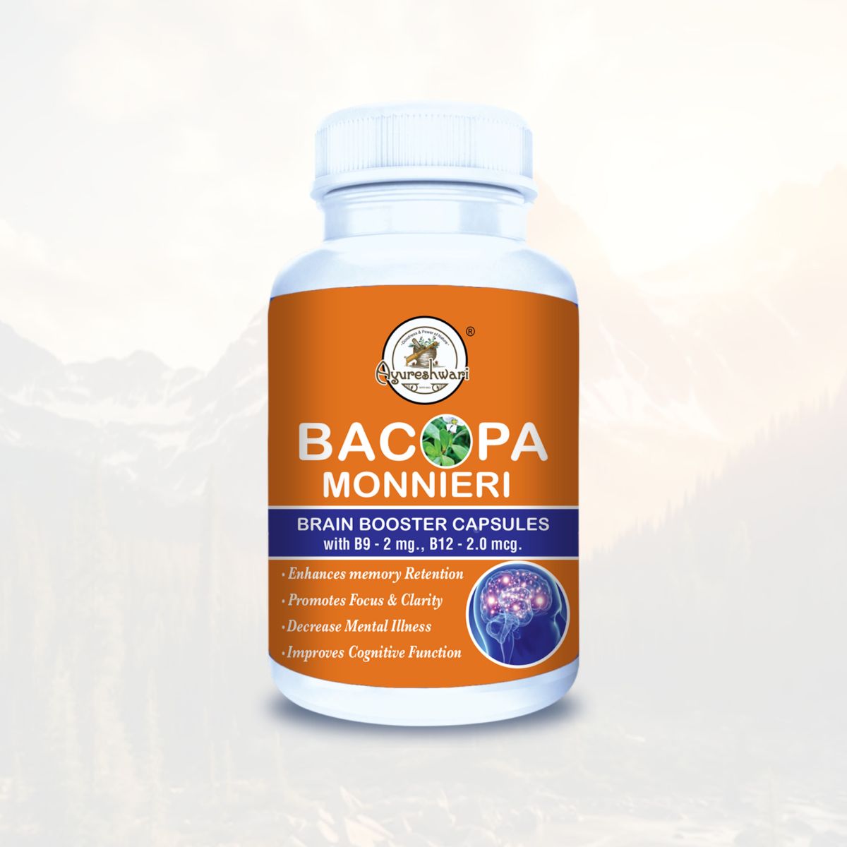 Ayureshwari Bacopa Monnieri Capsules – Brain Booster for Memory, Focus & Cognitive Support