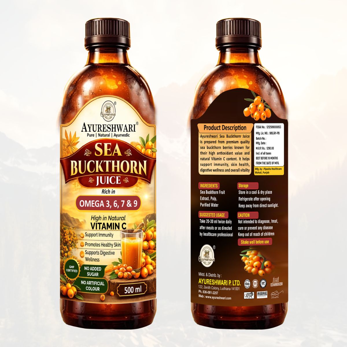 Ayureshwari Sea Buckthorn Juice – Rich in Omega 3, 6, 7 & 9 | Vitamin C Boost | 500 ml – image 2