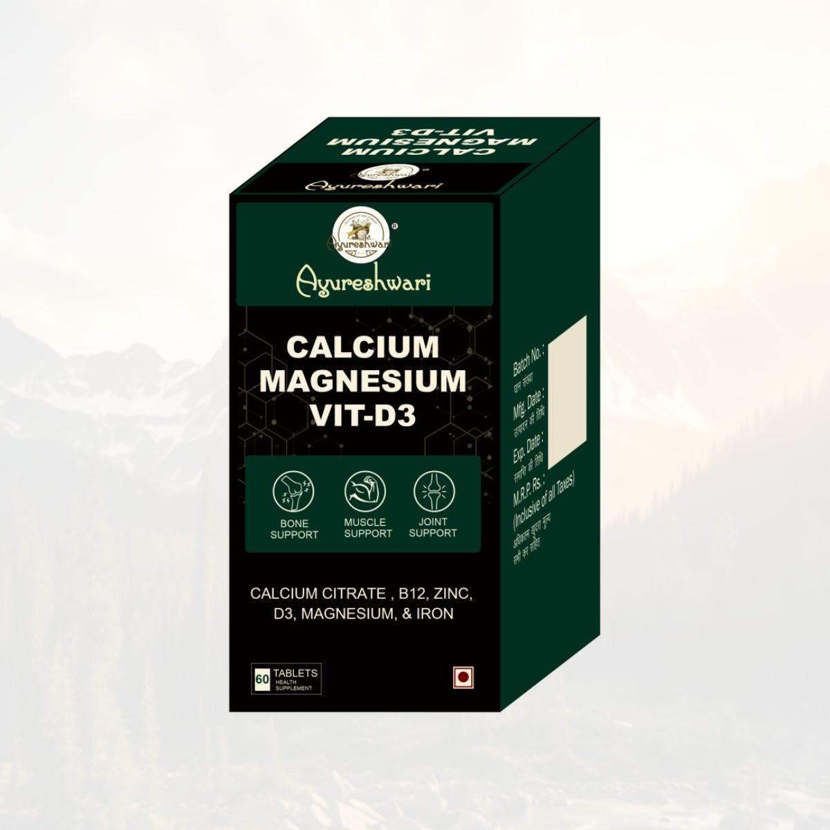 Ayureshwari Calcium Magnesium with Vitamin D3 Tablets – Bone, Muscle & Joint Support (60 Tablets) – image 2