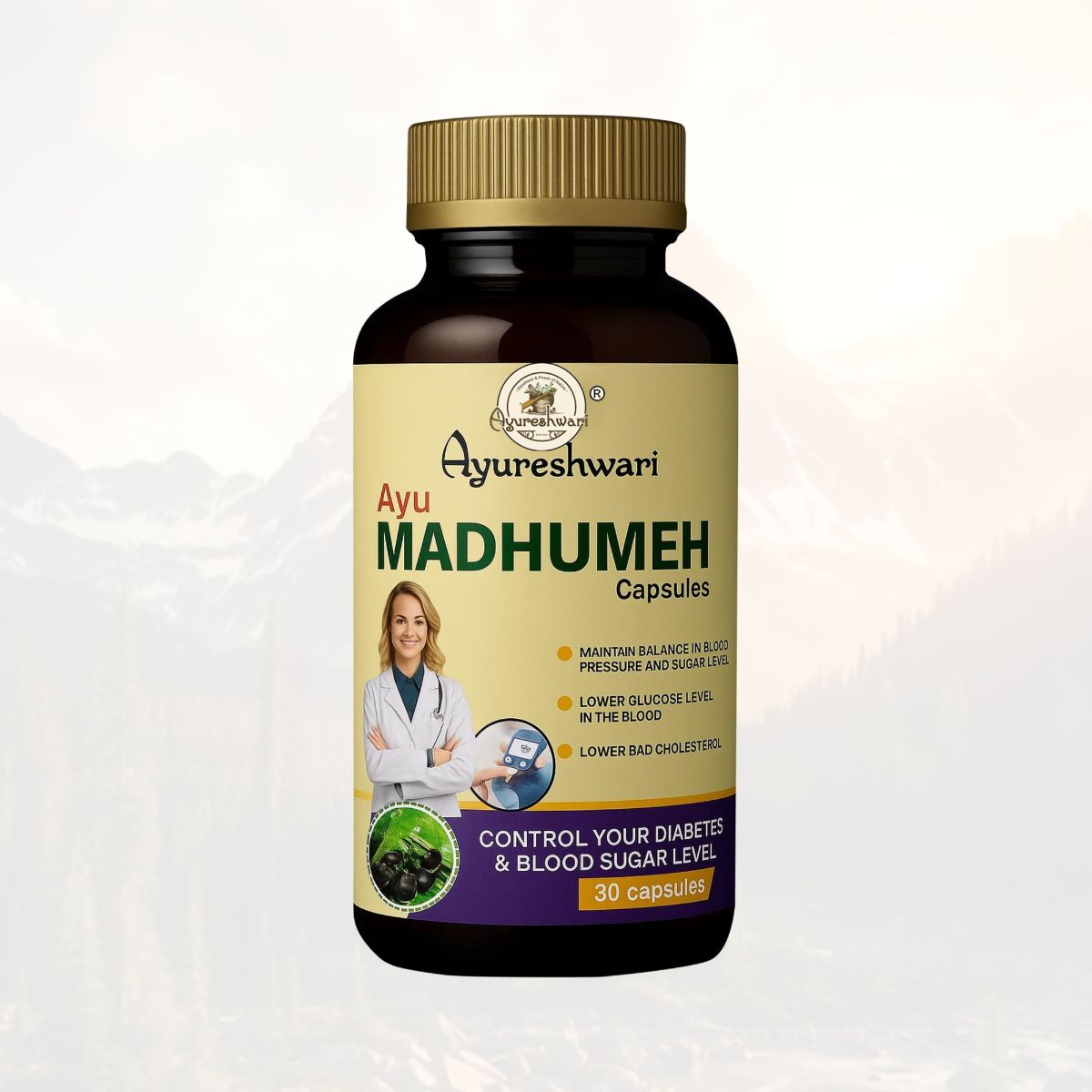Ayureshwari Ayu Madhumeh Capsules – Herbal Support for Blood Sugar Balance (30 Capsules)