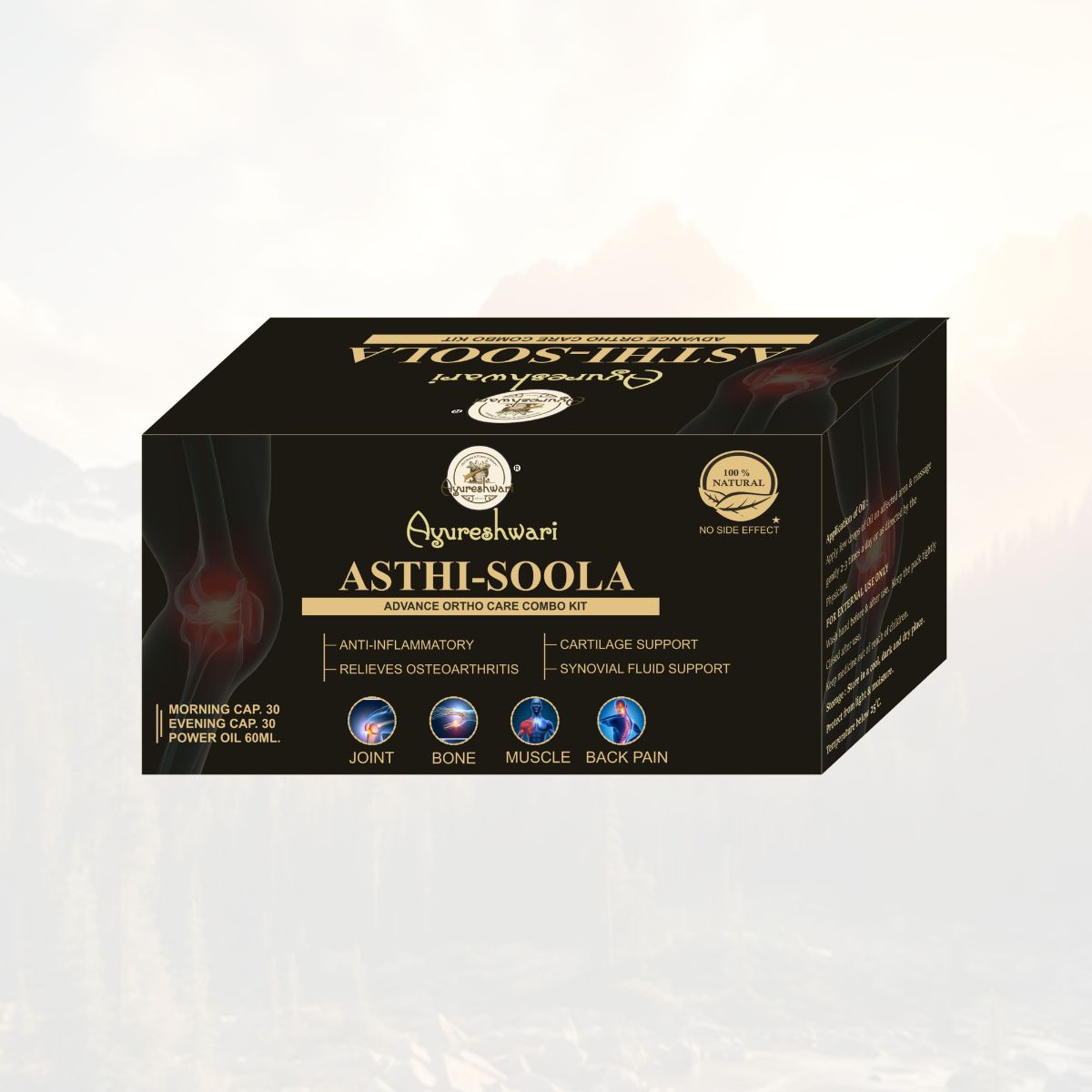 Ayureshwari Asthi-Soola Advanced Ortho Care Combo Kit – Joint, Bone & Muscle Support (Capsules + Oil)