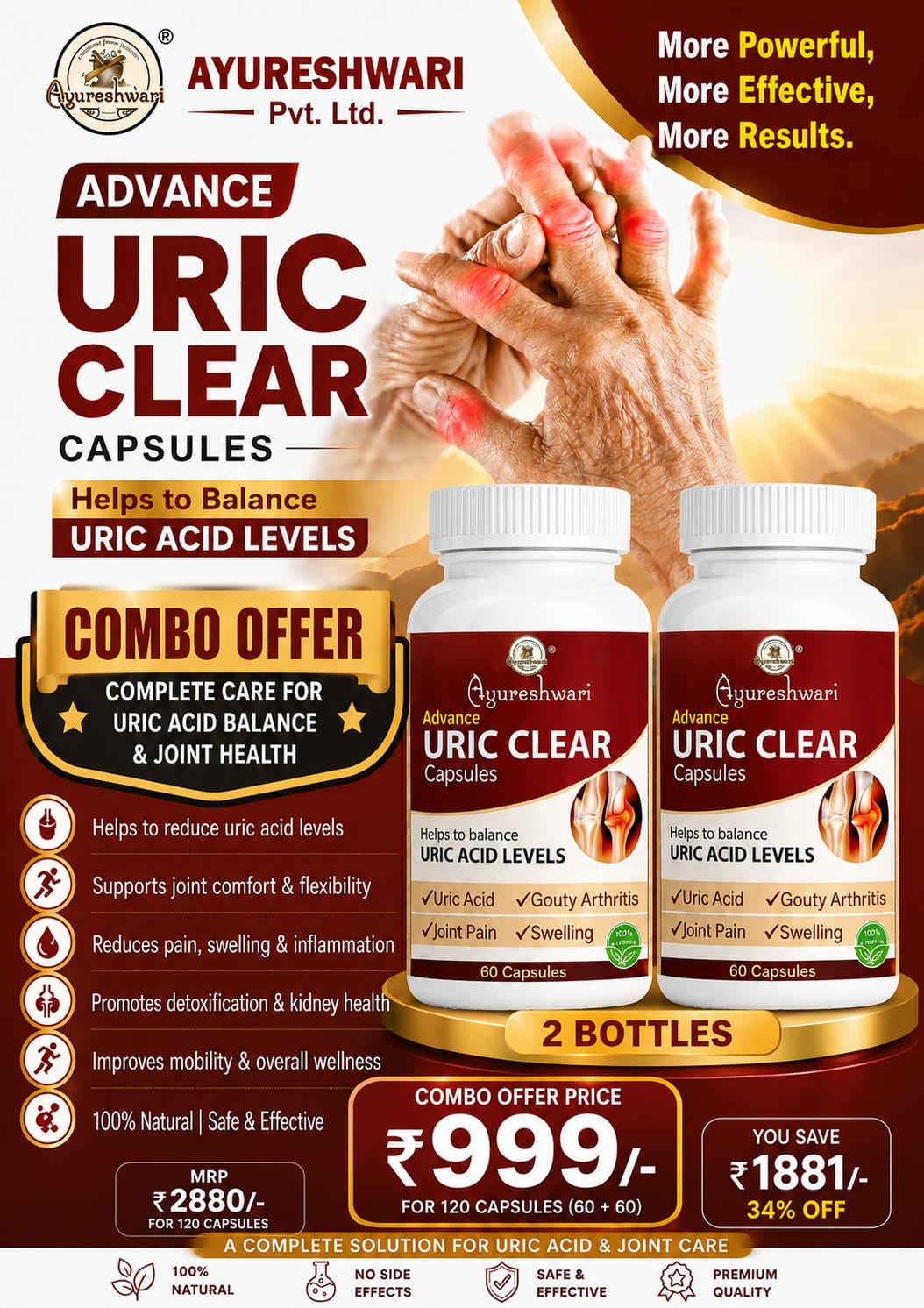 Ayureshwari Uric Clear Capsules - (Pack of 2) (120 Capsules) – image 4